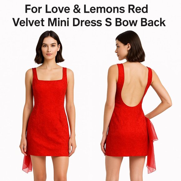 For Love & Lemons Red Velvet Mini Dress Sz S Bow - Picture 1 of 8